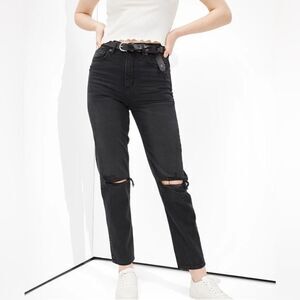 American Eagle Outfitters Black Distressed Mom Jeans Size 2